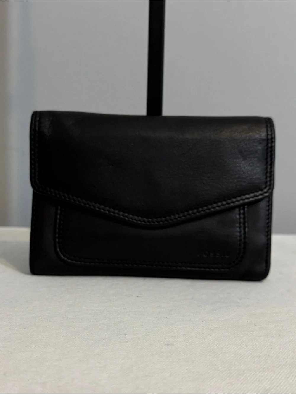 Fossil Black Genuine Leather Wallet Vintage Snap Closure Y2K